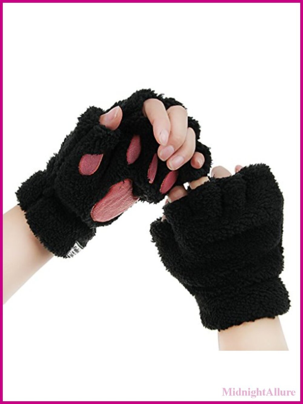 Faux Fur Cat Paw Half Finger Winter Gloves Plush Fingerless Mittens